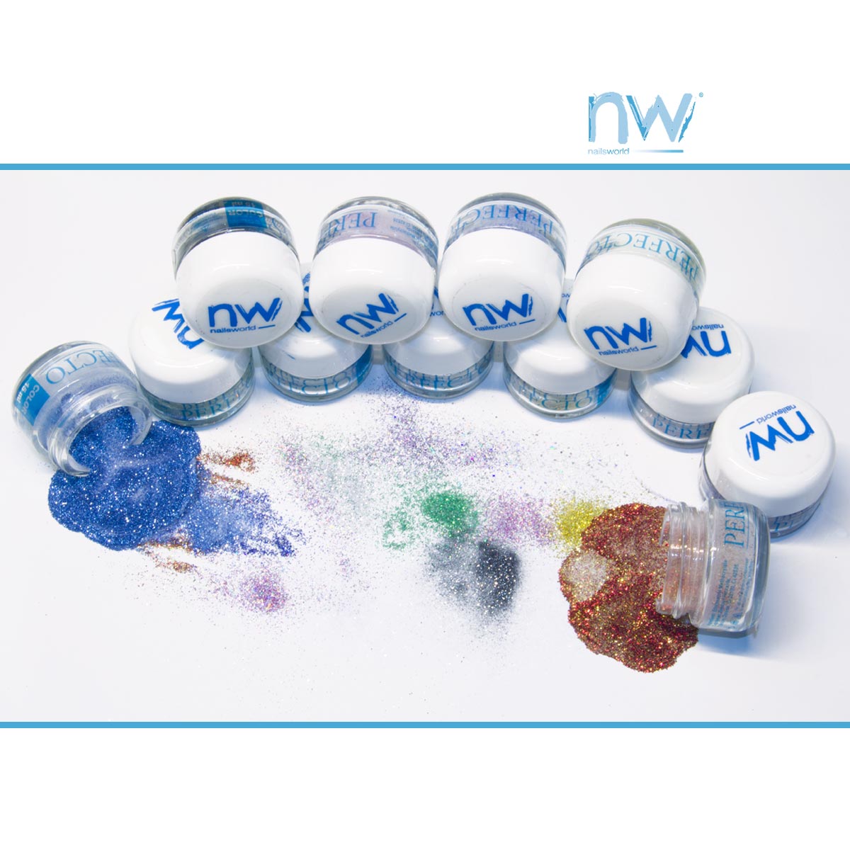 kit di 13 polveri acriliche dai colori brillanti nailsworld da 15 ml