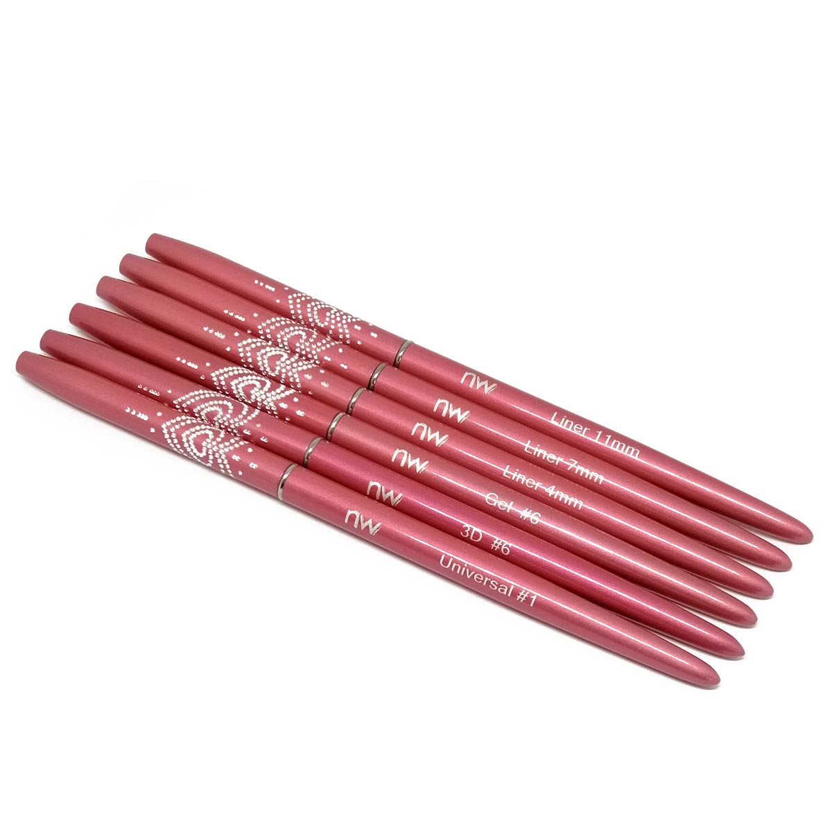 kit di 6 pennelli per nailart in metallo rosa